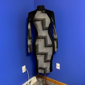 Monaco Classy long sleeve cocktail dress shiny silver grey black